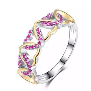 Pink, Blue, or Green Heart Rose Gold Silver Ring